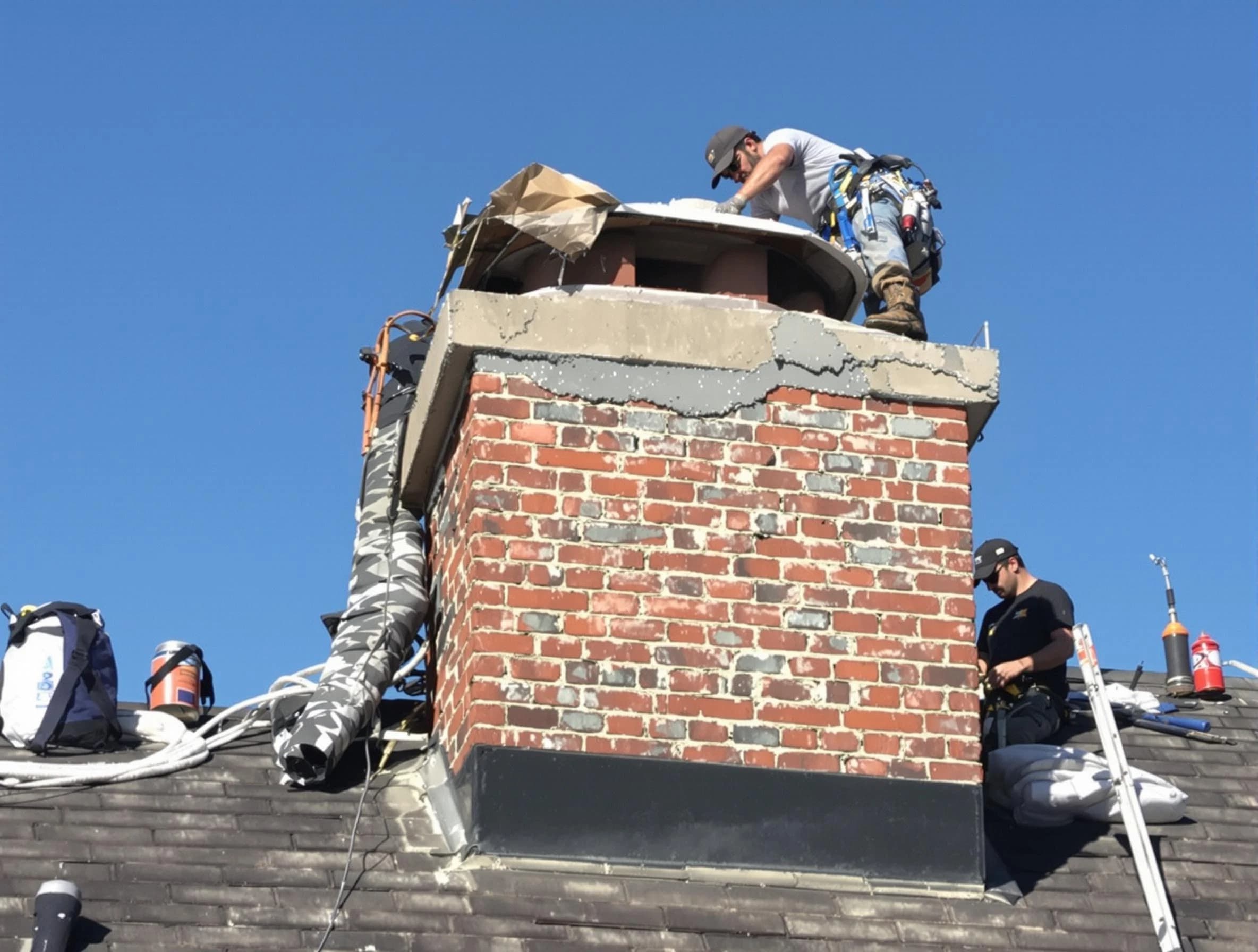 Milton Chimney Sweep installing a custom chimney crown in Milton, GA