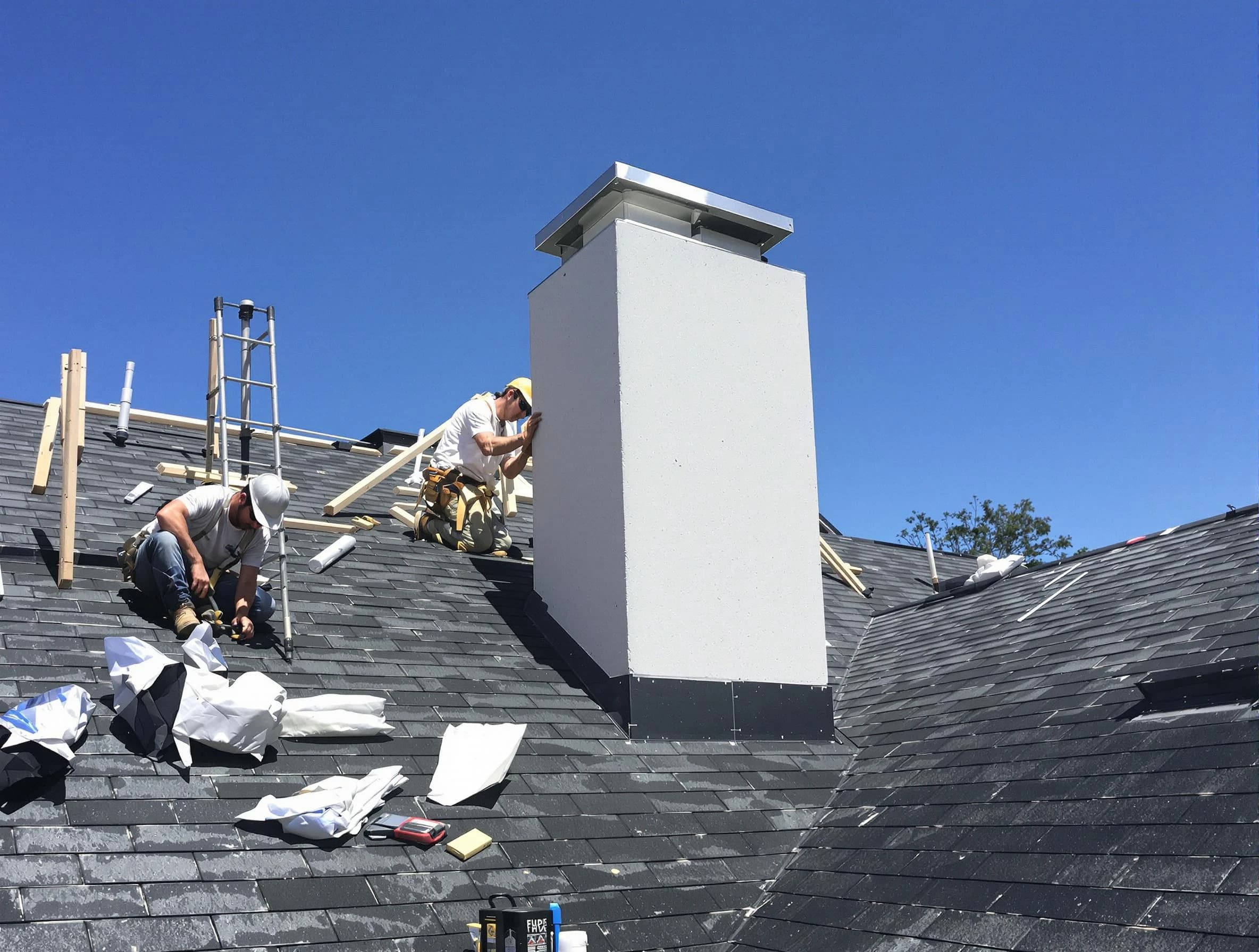 Milton Chimney Sweep crew installing a new chimney in Milton, GA