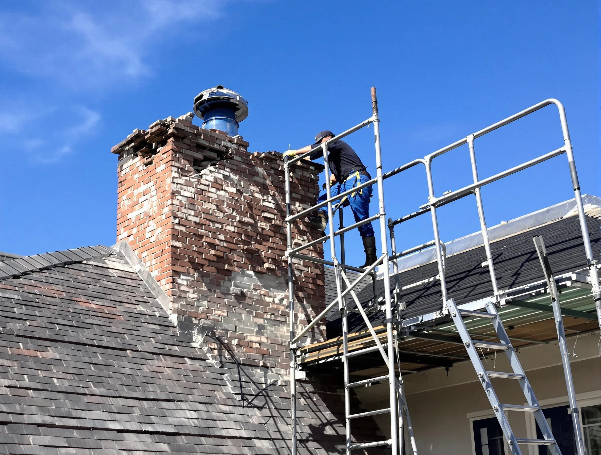 Rebuilding a chimney structure by Milton Chimney Sweep in Milton, GA