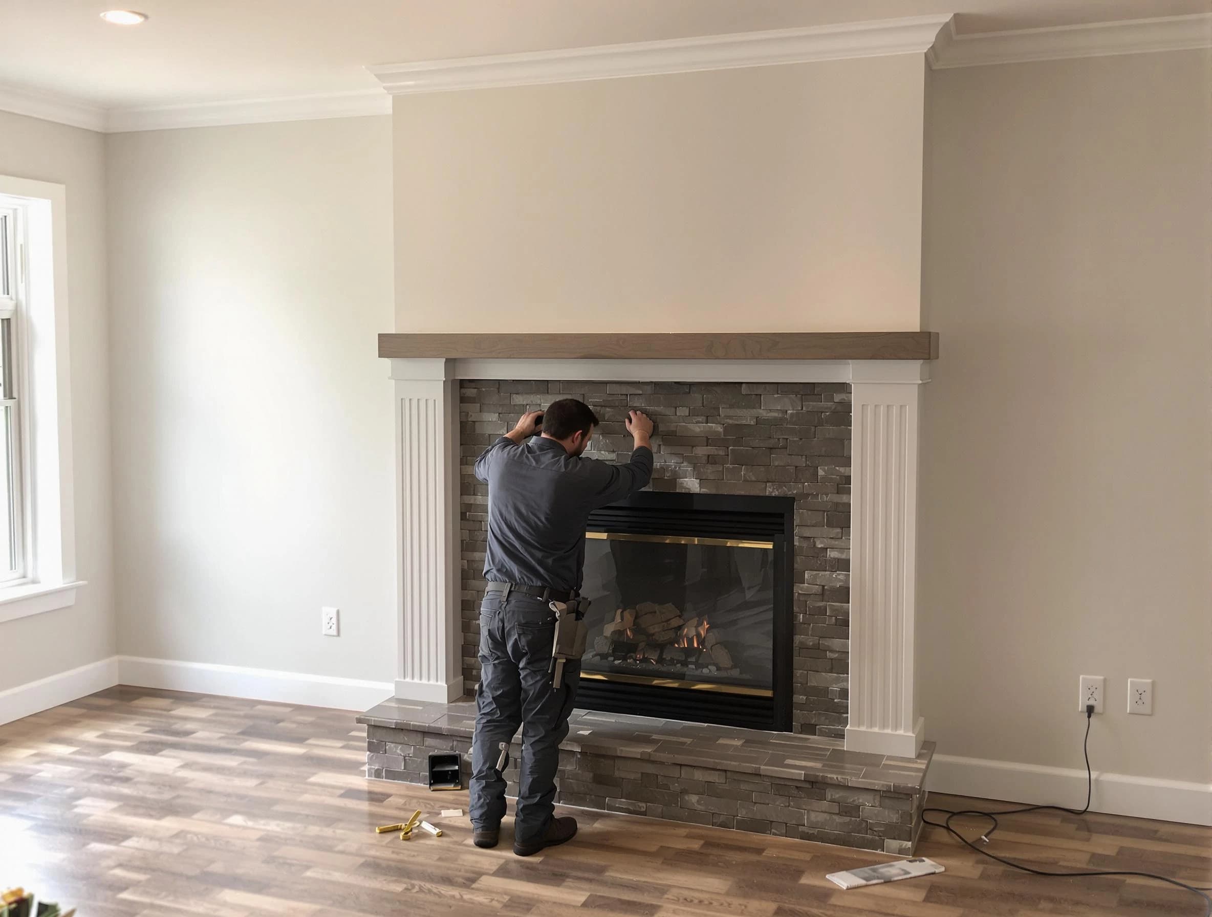 Milton Chimney Sweep finishing a custom fireplace install in Milton, GA