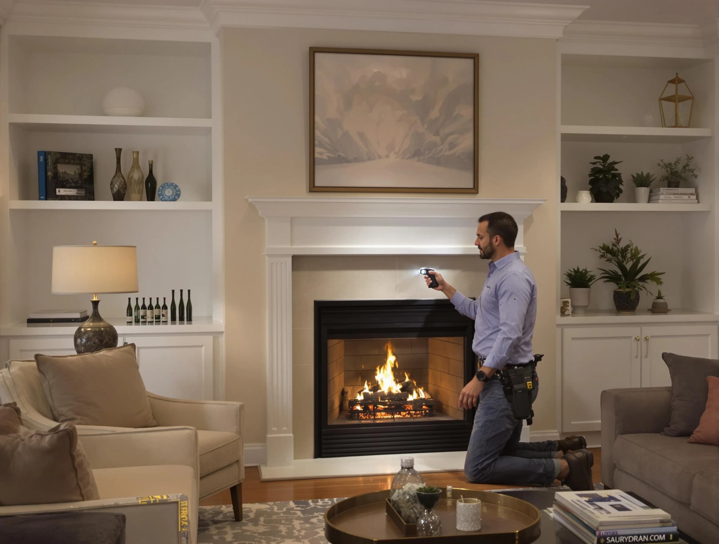 Milton Chimney Sweep conducting a fireplace safety inspection in Milton, GA