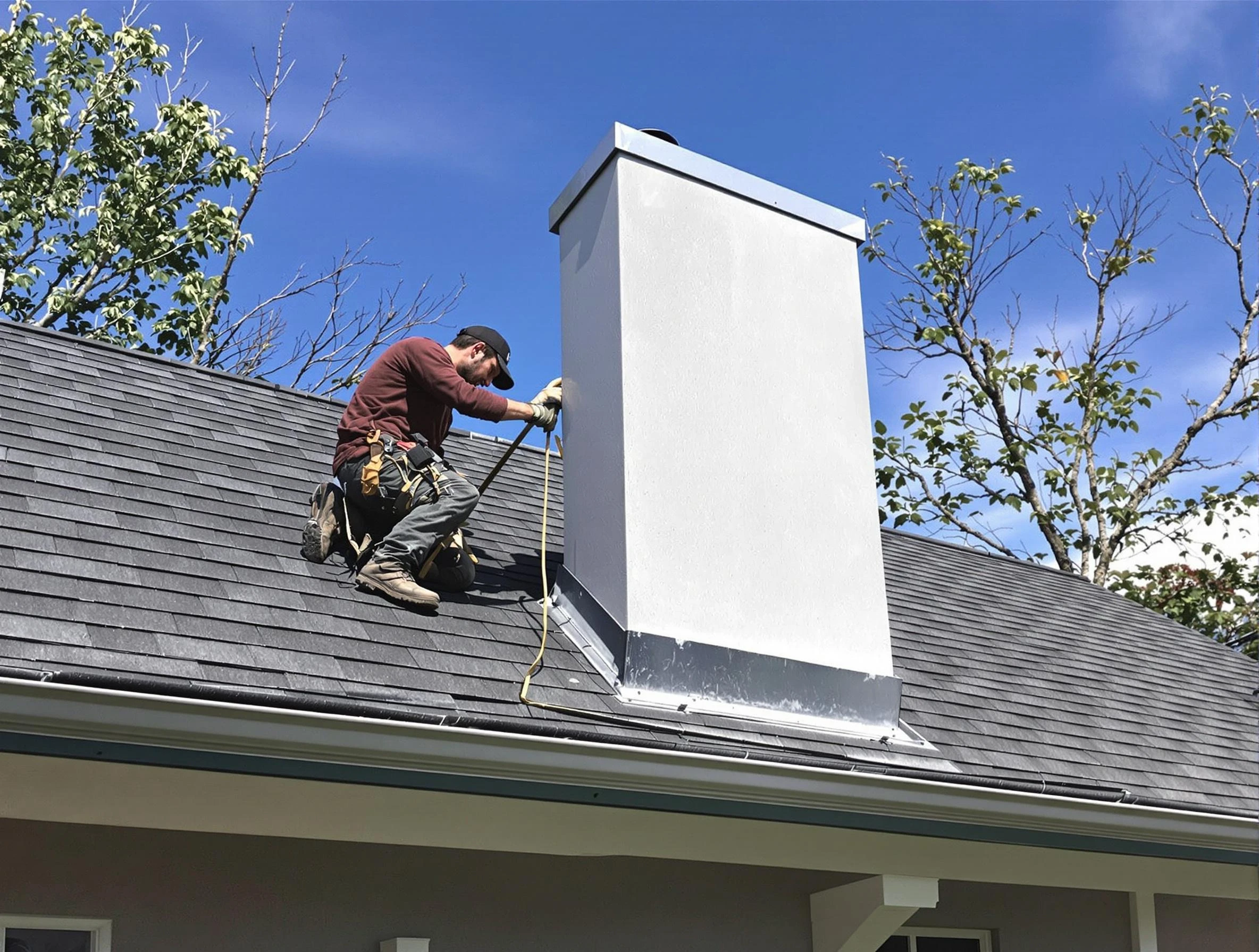 Milton Chimney Sweep team member finishing chimney construction in Milton, GA